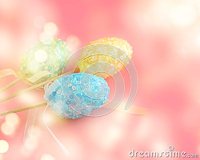 Easter. Easter eggs with a pink background. Ð¡olorful decorative eggs. Stock Photo